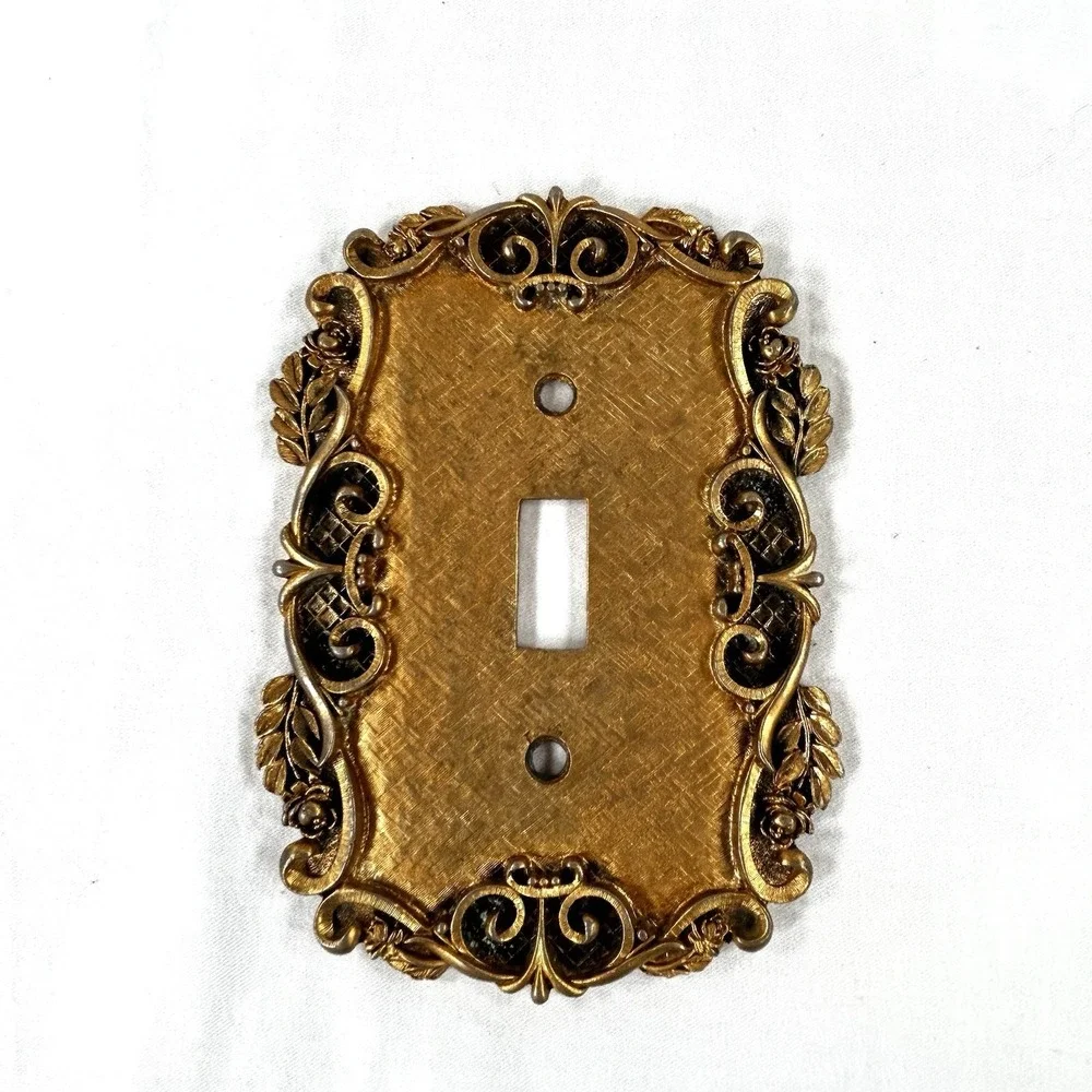 Vtg 70's Gold Brass Finish Switch Plate Wall Outlet Cover Florentine Style